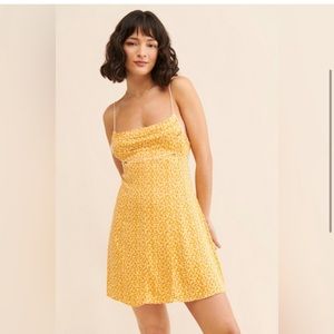 Free people Kai mini dress in yellow white print strappy tie straps